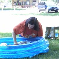 Sandcastles in the park with Lied Public Library in Essex, Iowa.